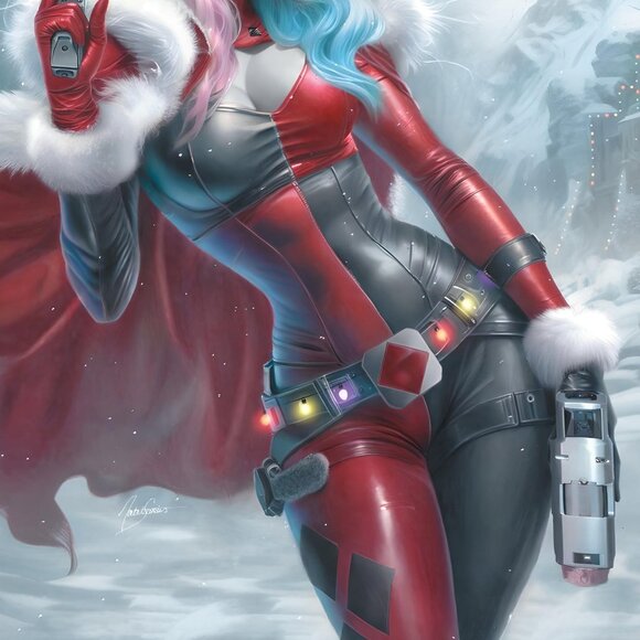 Christmas Harley Quinn vinyl coated canvas Fabric Poster - Picture 2 of 2